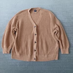 Gap Oversized Sweater Womens XL Beige Cardigan Knit Relaxed Fit Grannycore